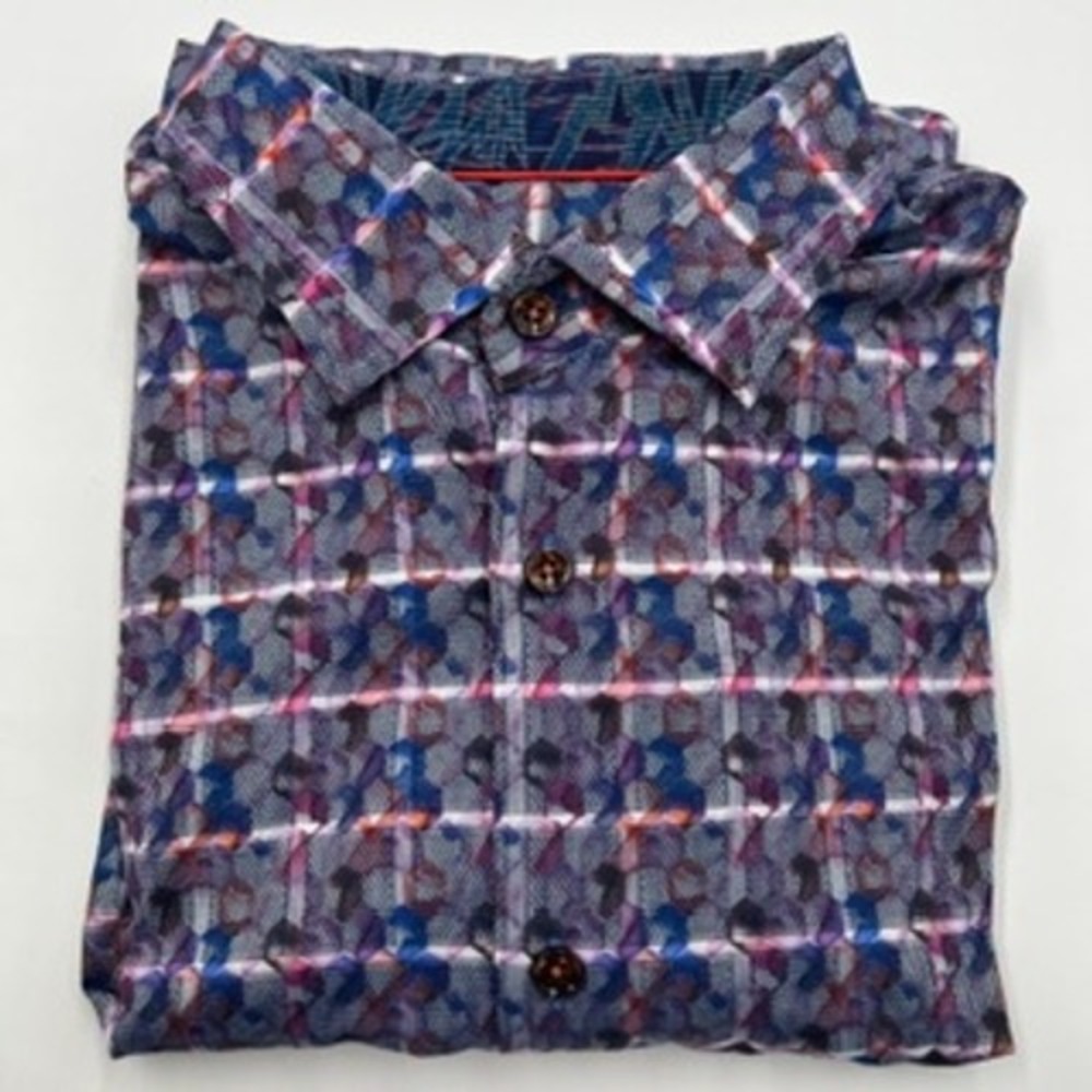 Luchiano Visconti Black Mens Large Blue Purple Geometric Button Down Shirt L